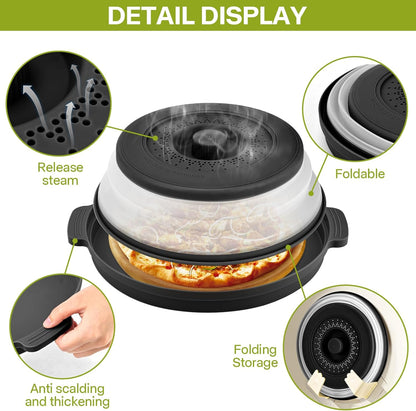 Microwave Splatter Cover for Food with Anti-scald Base Plate,Large Plastic & Silicone Vented Avoid Scalding Collapsible Guard Lid, Plate Holder & Kitchen Colander for Meal Prep-10.7 Inch (2 Pcs BRed)