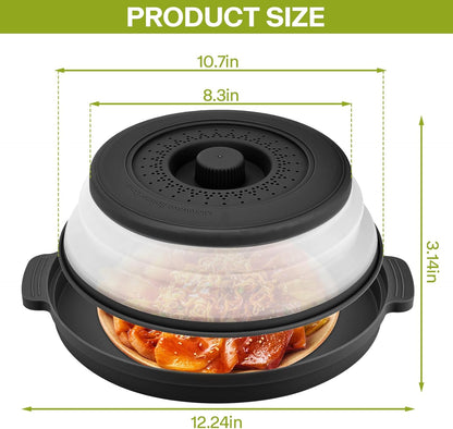 Microwave Splatter Cover for Food with Anti-scald Base Plate,Large Plastic & Silicone Vented Avoid Scalding Collapsible Guard Lid, Plate Holder & Kitchen Colander for Meal Prep-10.7 Inch (2 Pcs BRed)