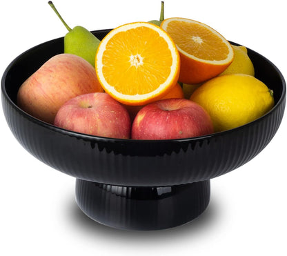 Ceramic Fruit Bowl for Kitchen Counter, Large Fruit Basket with Hole, Grey