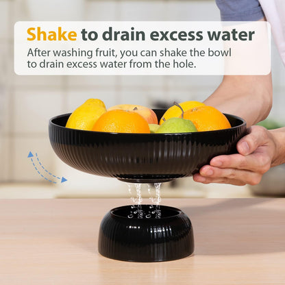 Ceramic Fruit Bowl for Kitchen Counter, Large Fruit Basket with Hole, Grey