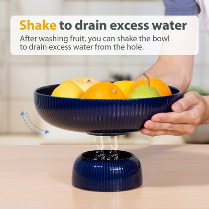 Ceramic Fruit Bowl for Kitchen Counter, Large Fruit Basket with Hole, Grey