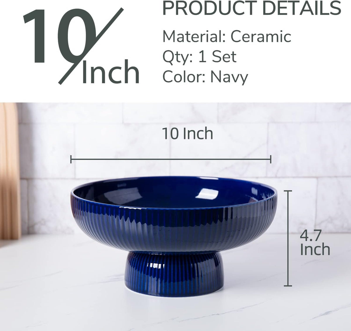 Ceramic Fruit Bowl for Kitchen Counter, Large Fruit Basket with Hole, Grey