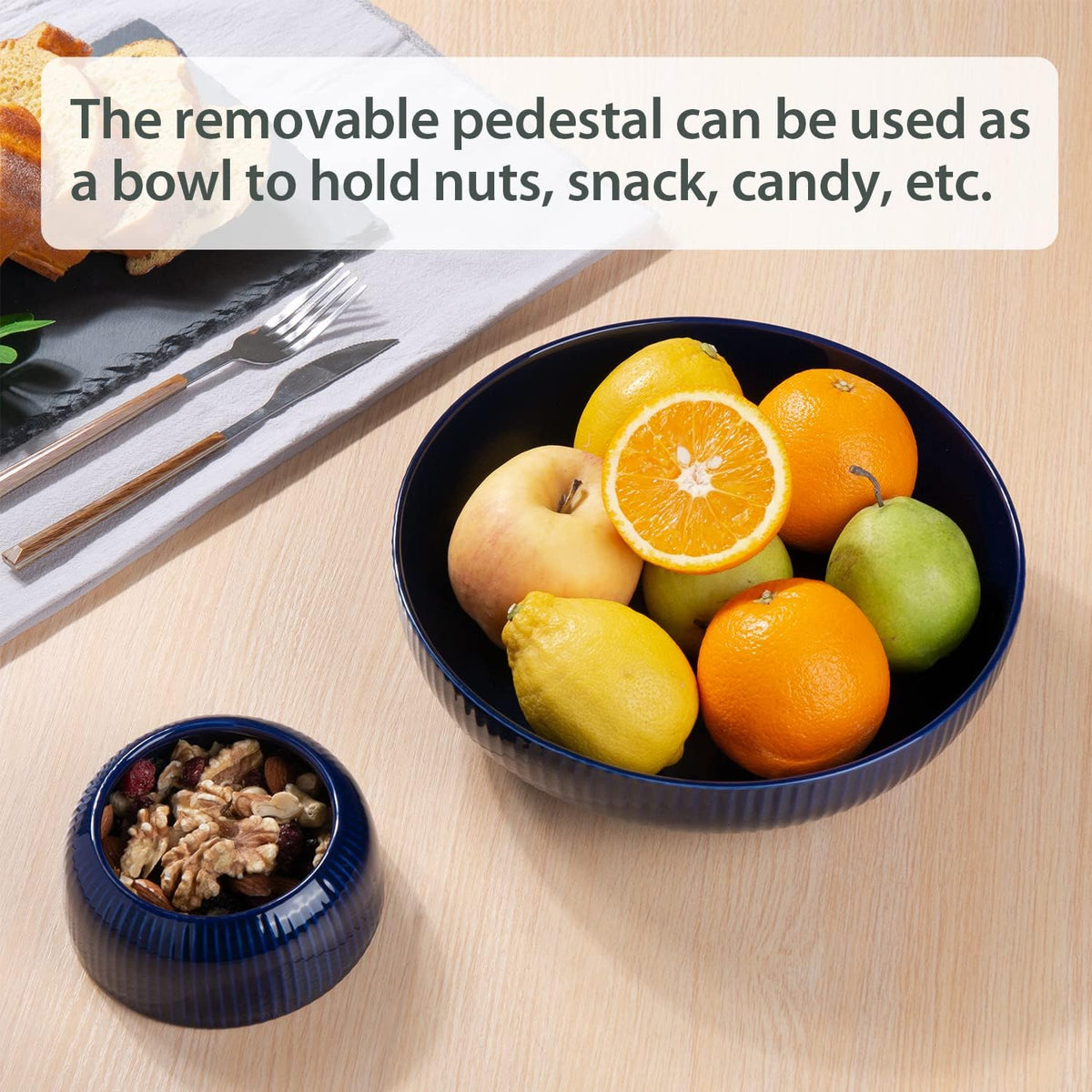 Ceramic Fruit Bowl for Kitchen Counter, Large Fruit Basket with Hole, Grey
