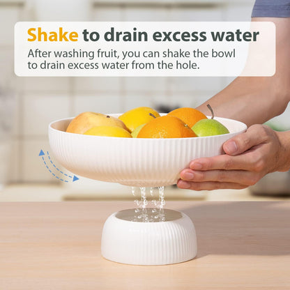 Ceramic Fruit Bowl for Kitchen Counter, Large Fruit Basket with Hole, Grey