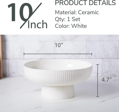 Ceramic Fruit Bowl for Kitchen Counter, Large Fruit Basket with Hole, Grey