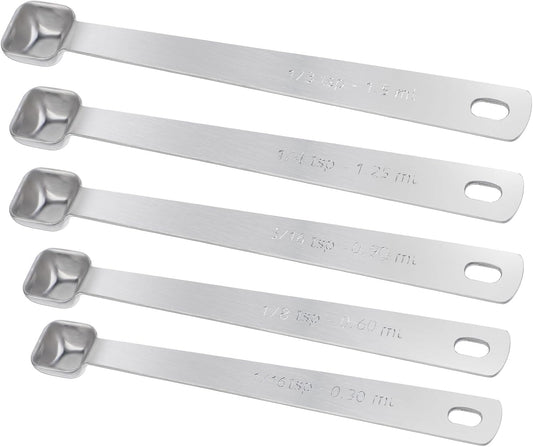 5 Pcs Square Measuring Spoons Stainless Steel Teaspoon Measuring Spoon Set of 1/3, 1/4, 3/16, 1/8, 1/16 Tsp Single Measurings Spoon
