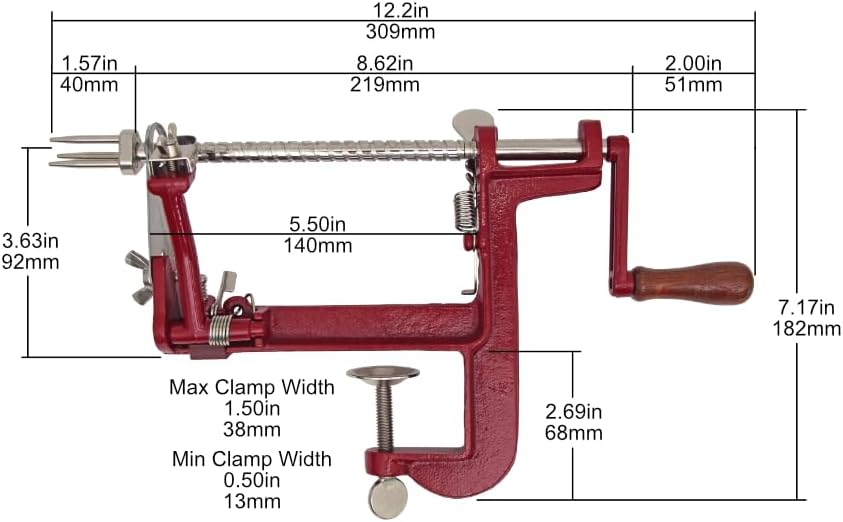 Heavy Duty Cast Iron Peeler with Stainless Steel Corer Slicer and Peeler Blades and a Strong Clamp Base, Apple Pie or Apple Crisp Maker