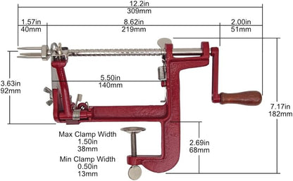 Heavy Duty Cast Iron Peeler with Stainless Steel Corer Slicer and Peeler Blades and a Strong Clamp Base, Apple Pie or Apple Crisp Maker