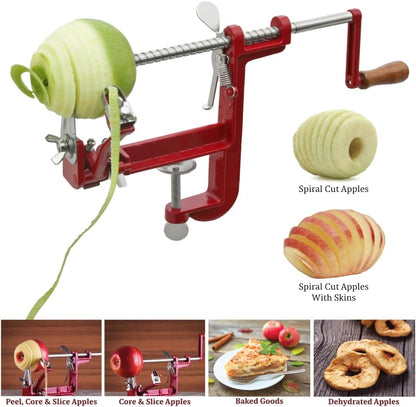 Heavy Duty Cast Iron Peeler with Stainless Steel Corer Slicer and Peeler Blades and a Strong Clamp Base, Apple Pie or Apple Crisp Maker