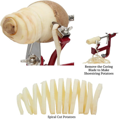 Heavy Duty Cast Iron Peeler with Stainless Steel Corer Slicer and Peeler Blades and a Strong Clamp Base, Apple Pie or Apple Crisp Maker