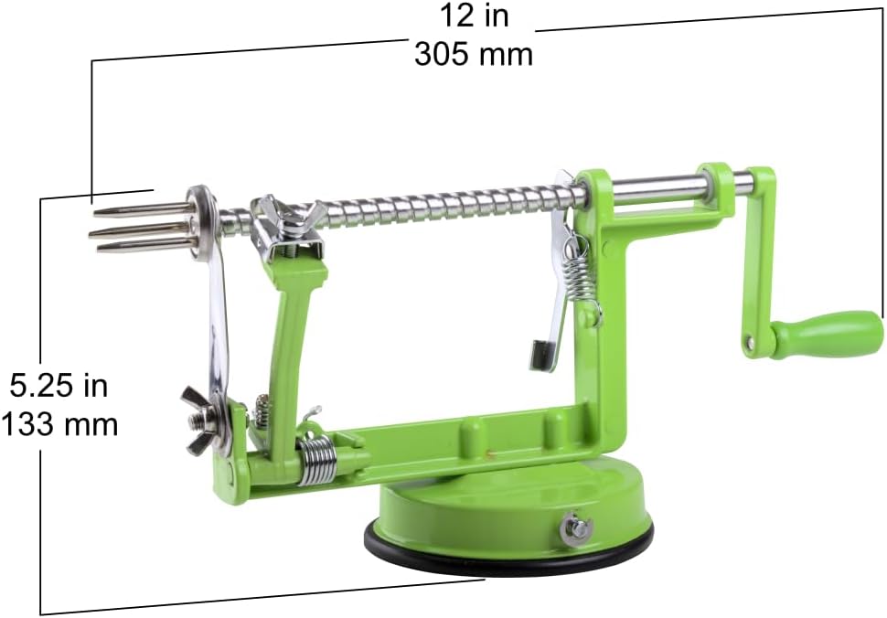 Heavy Duty Cast Iron Peeler with Stainless Steel Corer Slicer and Peeler Blades and a Strong Clamp Base, Apple Pie or Apple Crisp Maker