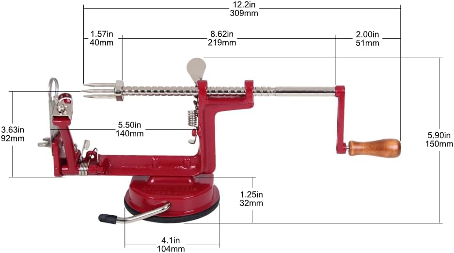 Heavy Duty Cast Iron Peeler with Stainless Steel Corer Slicer and Peeler Blades and a Strong Clamp Base, Apple Pie or Apple Crisp Maker