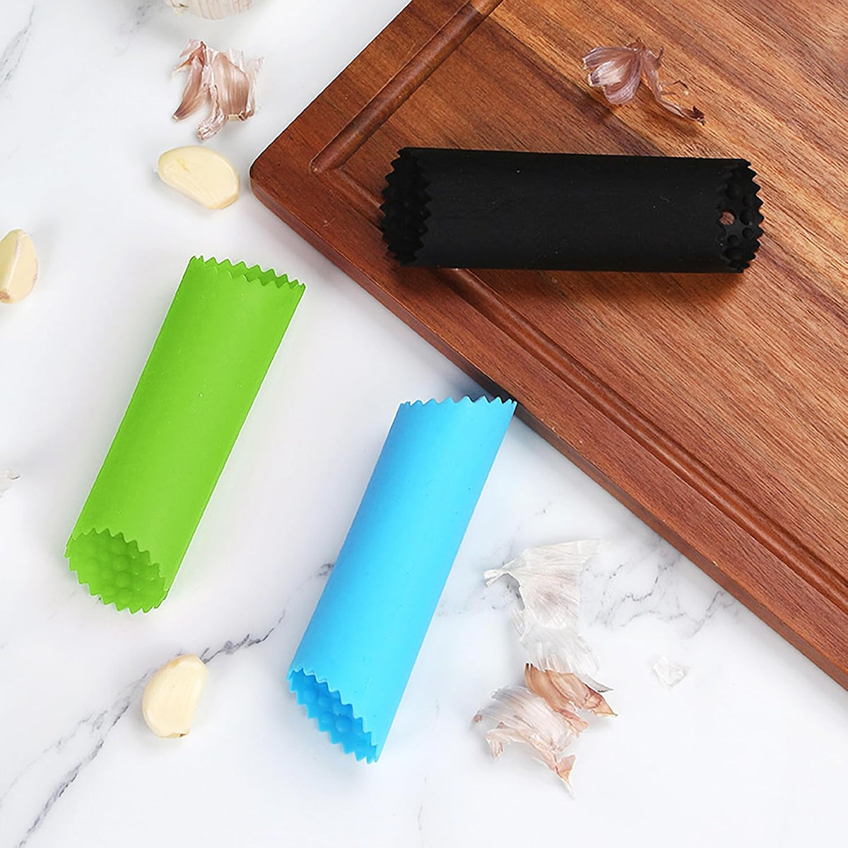 3pcs Silicone Garlic Peeler Tube Roller, Effortless Skin Remover, Garlic Roller, Garlic Rocker, Easy-Clean for Kitchen, Premium Durable Design