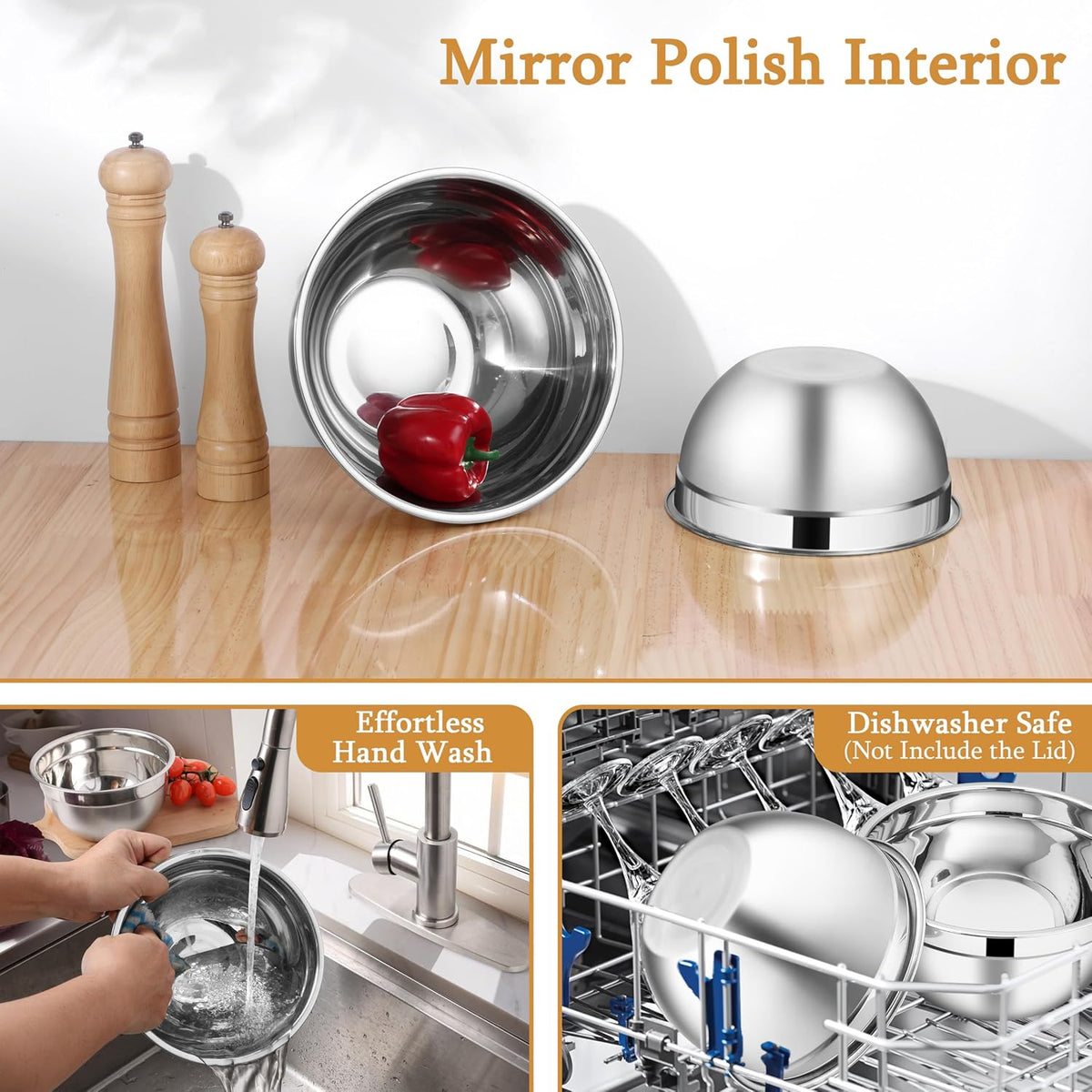 Mixing Bowls with Lids Set, 3 Packs Stainless Steel Metal Bowls
