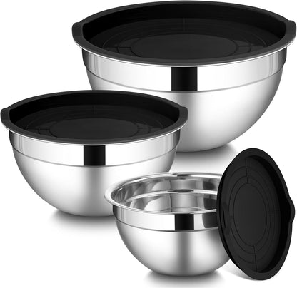 Mixing Bowls with Lids Set, 3 Packs Stainless Steel Metal Bowls