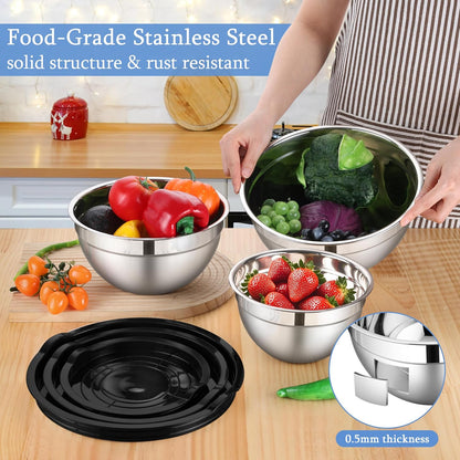Mixing Bowls with Lids Set, 3 Packs Stainless Steel Metal Bowls
