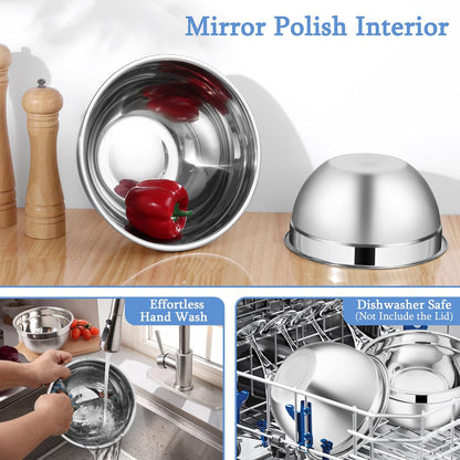Mixing Bowls with Lids Set, 3 Packs Stainless Steel Metal Bowls