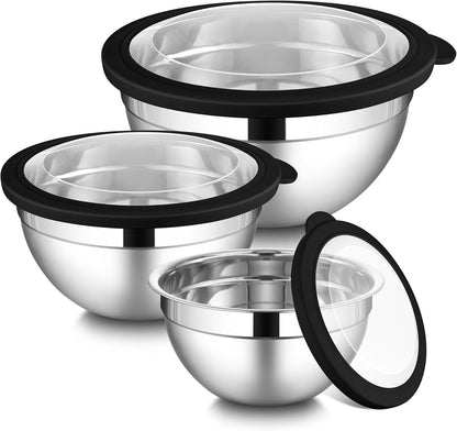 Mixing Bowls with Lids Set, 3 Packs Stainless Steel Metal Bowls