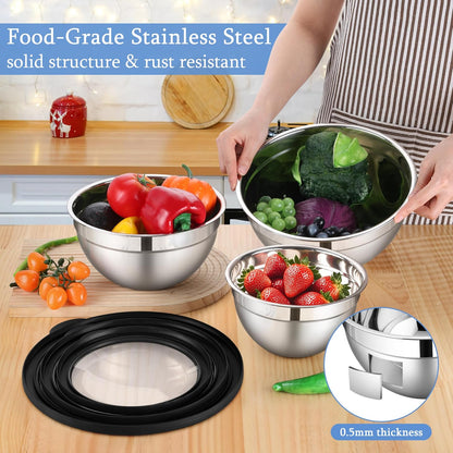 Mixing Bowls with Lids Set, 3 Packs Stainless Steel Metal Bowls