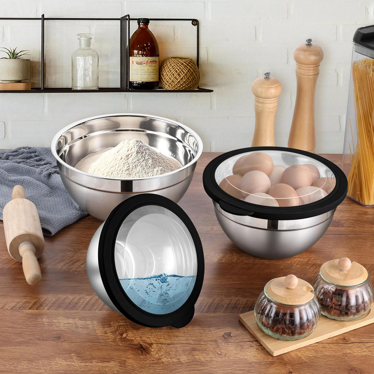 Mixing Bowls with Lids Set, 3 Packs Stainless Steel Metal Bowls