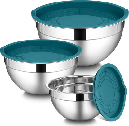 Mixing Bowls with Lids Set, 3 Packs Stainless Steel Metal Bowls