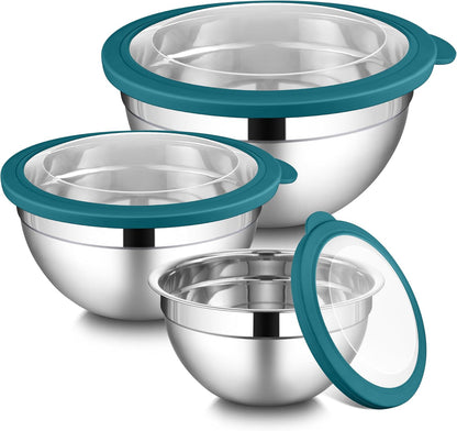 Mixing Bowls with Lids Set, 3 Packs Stainless Steel Metal Bowls
