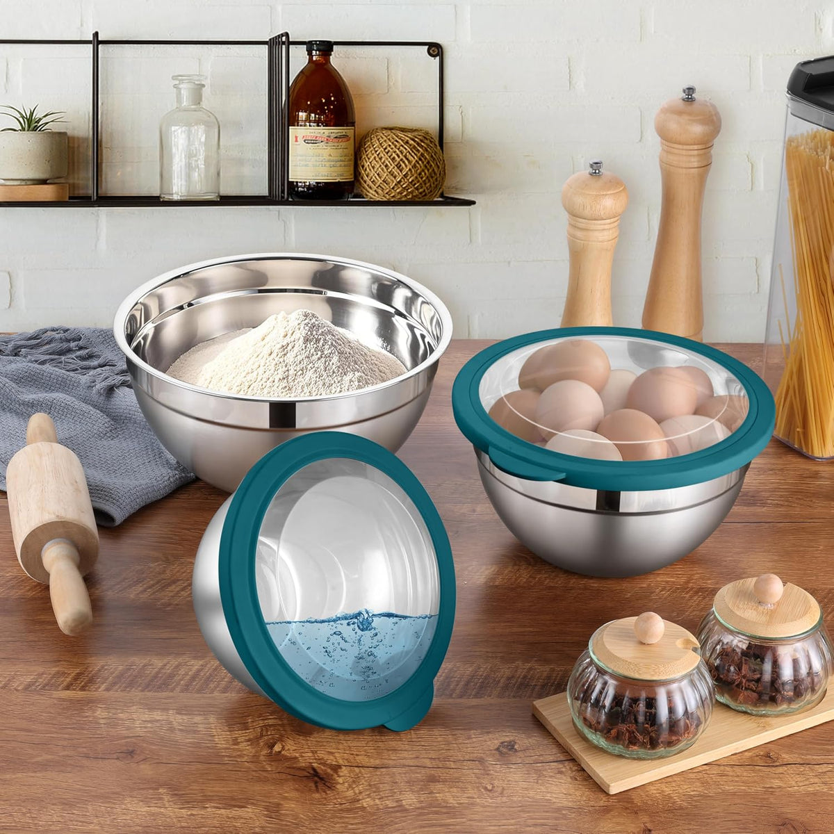 Mixing Bowls with Lids Set, 3 Packs Stainless Steel Metal Bowls