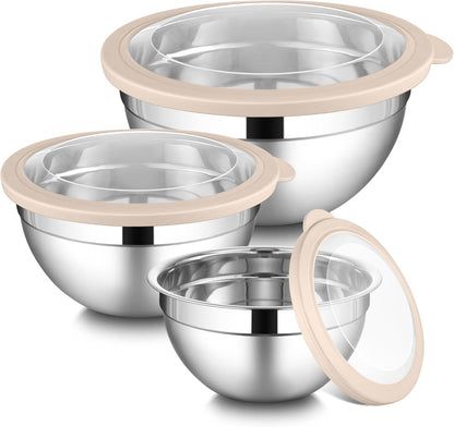 Mixing Bowls with Lids Set, 3 Packs Stainless Steel Metal Bowls