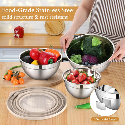 Mixing Bowls with Lids Set, 3 Packs Stainless Steel Metal Bowls
