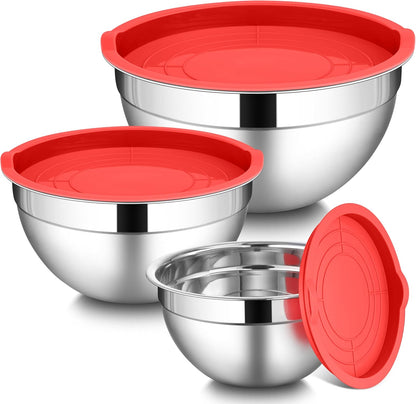 Mixing Bowls with Lids Set, 3 Packs Stainless Steel Metal Bowls