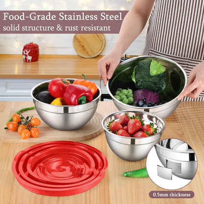 Mixing Bowls with Lids Set, 3 Packs Stainless Steel Metal Bowls
