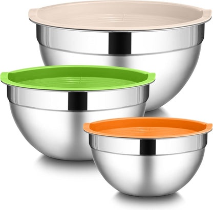 Mixing Bowls with Lids Set, 3 Packs Stainless Steel Metal Bowls