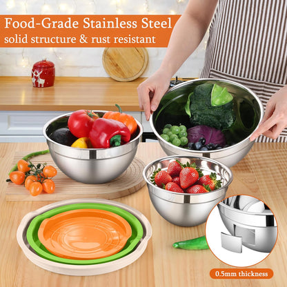 Mixing Bowls with Lids Set, 3 Packs Stainless Steel Metal Bowls