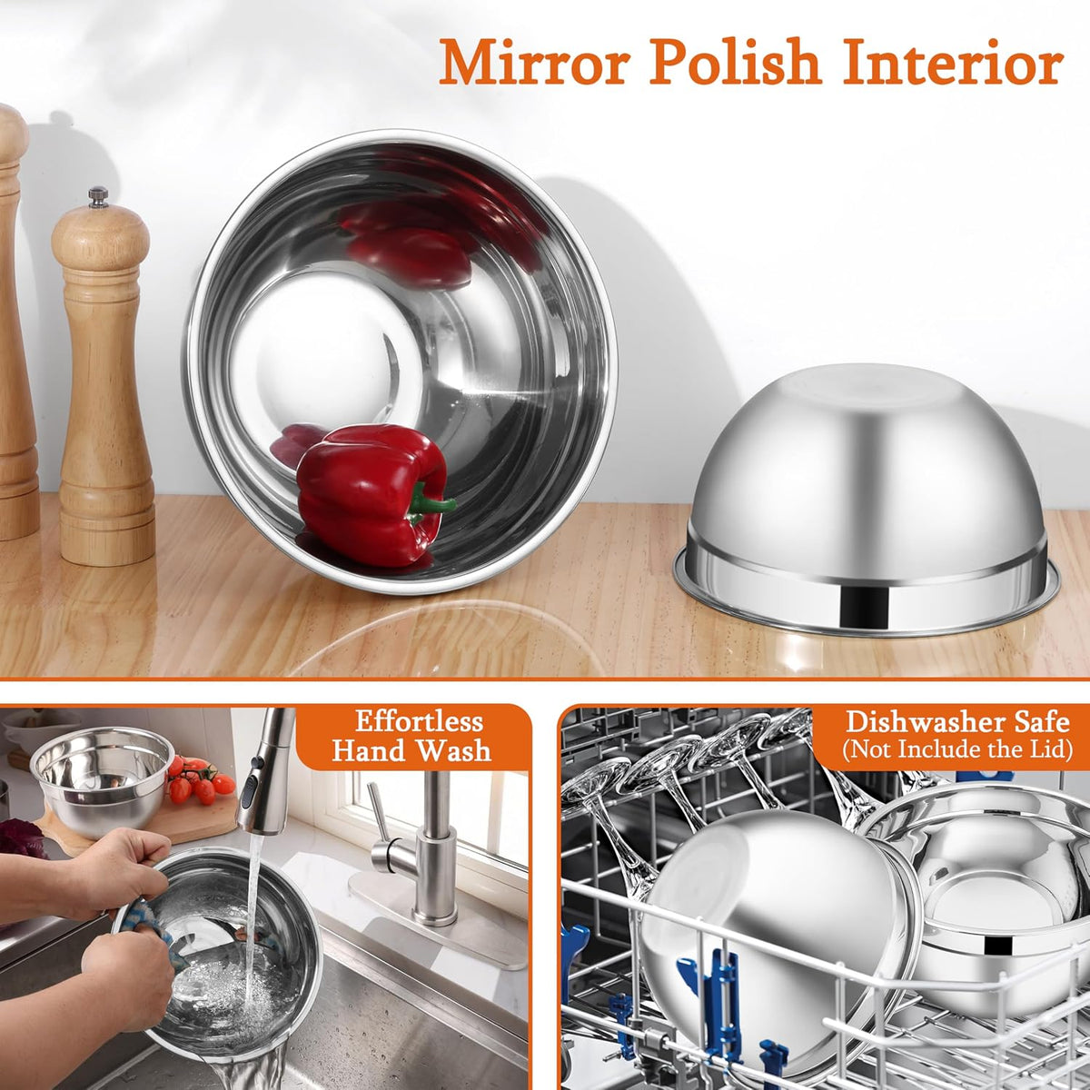 Mixing Bowls with Lids Set, 3 Packs Stainless Steel Metal Bowls
