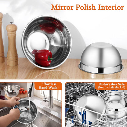 Mixing Bowls with Lids Set, 3 Packs Stainless Steel Metal Bowls