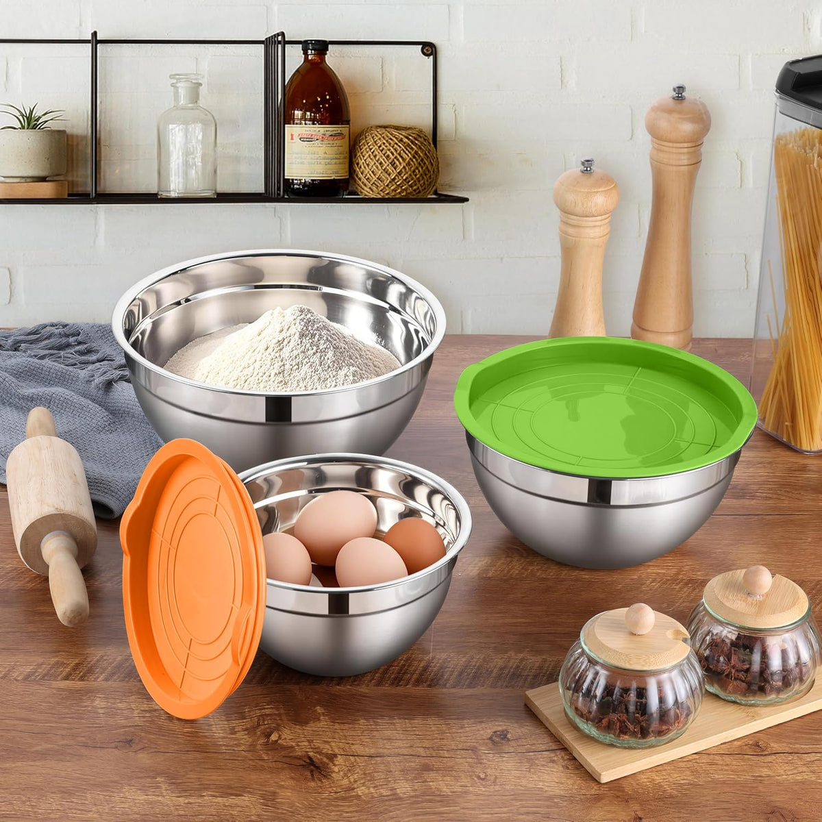 Mixing Bowls with Lids Set, 3 Packs Stainless Steel Metal Bowls