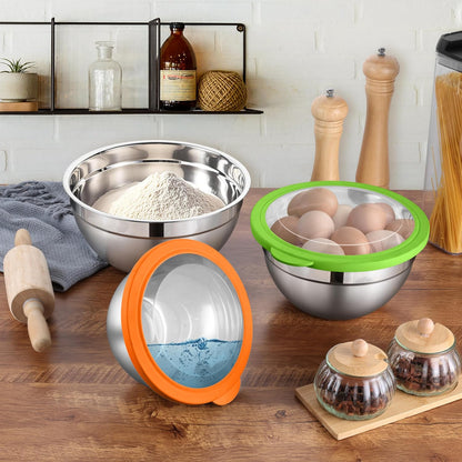 Mixing Bowls with Lids Set, 3 Packs Stainless Steel Metal Bowls