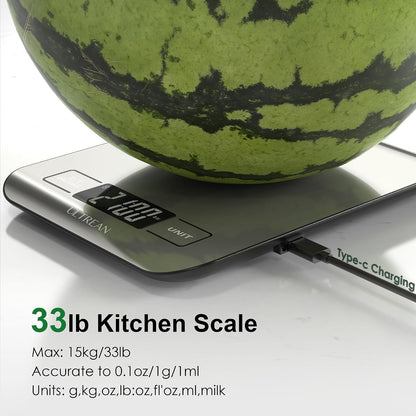 Smart Food Kitchen Scale with Nutritional Calculator, App for Macro & Calorie Tracking, AI Scan, Digital Grams and Ounces for Weight Loss, Rechargeable, Stainless Steel, 33lb /15kg