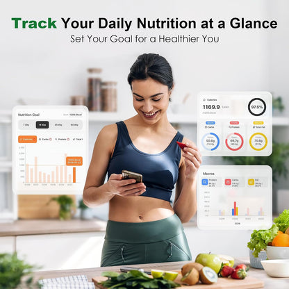 Smart Food Kitchen Scale with Nutritional Calculator, App for Macro & Calorie Tracking, AI Scan, Digital Grams and Ounces for Weight Loss, Rechargeable, Stainless Steel, 33lb /15kg