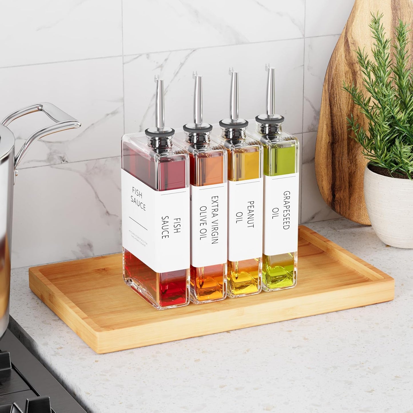 Kitchen Cooking Oil Dispenser Set, Olive Oil & Vinegar Bottles, Soy Sauce Dispenser - 4 Pieces, Gold, Elegant Book Design, Durable, Leak-Proof, Easy-Pour Spouts, Perfect for Kitchen, Dining Table