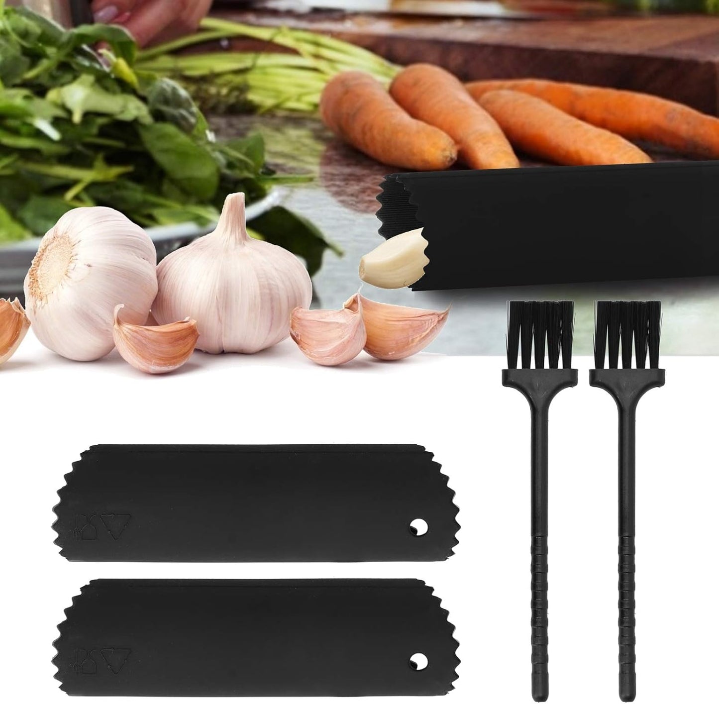 Garlic Peeler, 2 Set Silicone Garlic Peeler Tube Roller Garlic Tube Rollers Garlic Peeler Roller Garlic Peeler Skin Remover with 2 Brush for Home Kitchen