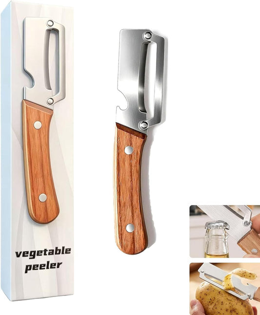 2026 Upgrade Vegetable Peeler With Wooden Handle, Stainless Steel Wide Blade Potato and Carrot Peeler, 2-in-1 Veggie PeelerIncludes a bottle opener; perfect for the kitchen, camping, and travel