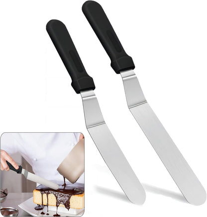 6" Small Angled Icing Spatula, Professional Food Grade Stainless Steel Cake Spatula with Sturdy & Durable Handle, Ideal for Frosting & Decorating Cakes, Baking