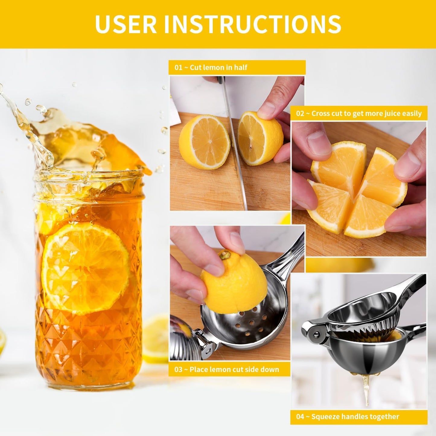 Lemon Squeezer, Max Extraction Hand Press Lemon Juicer, Heavy Duty Manual Orange Juicer, Sturdy Metal Lime Squeezer, Durable Handheld Citrus Fruit Squeezer for Kitchen Bar, Exprimidor De Limones