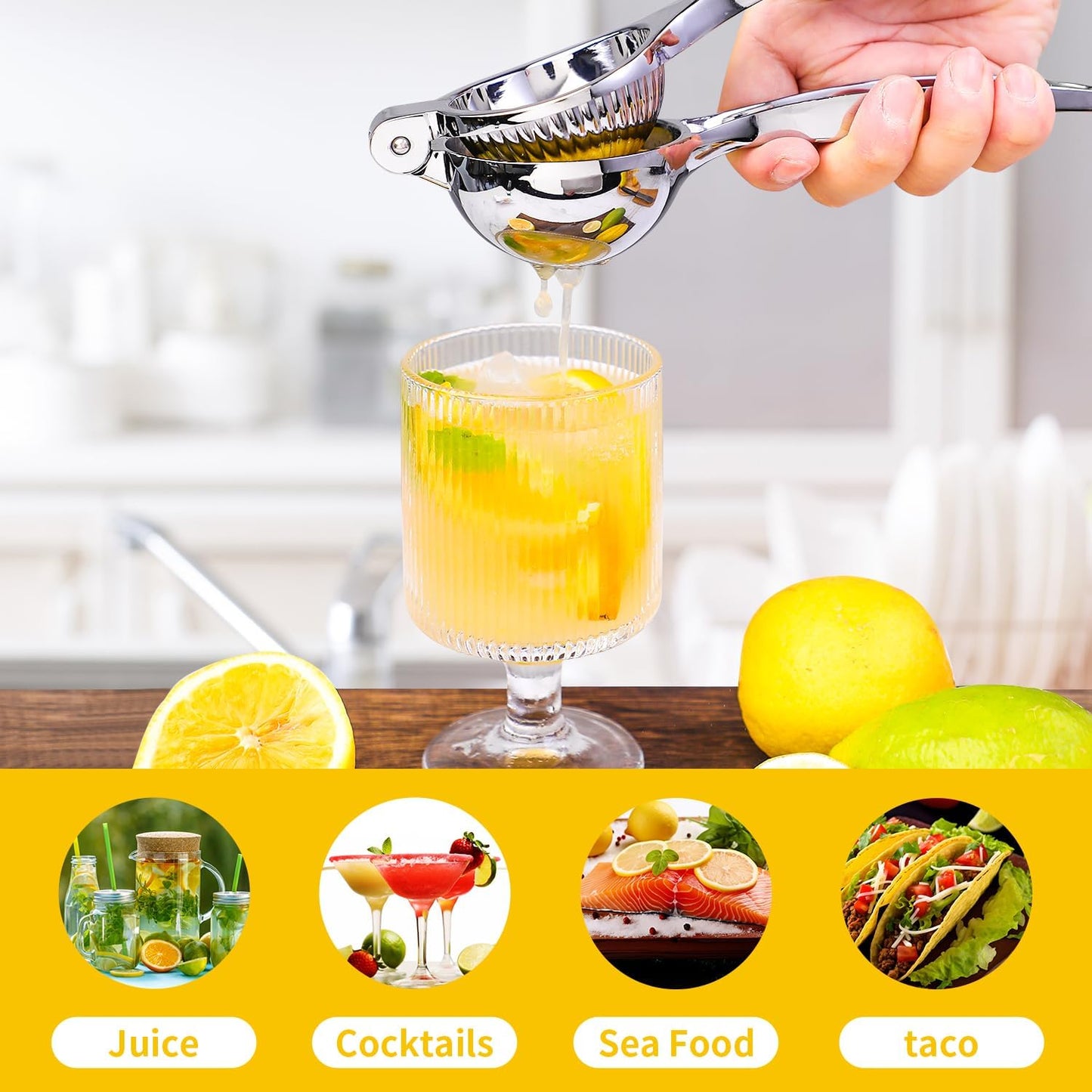 Lemon Squeezer, Max Extraction Hand Press Lemon Juicer, Heavy Duty Manual Orange Juicer, Sturdy Metal Lime Squeezer, Durable Handheld Citrus Fruit Squeezer for Kitchen Bar, Exprimidor De Limones