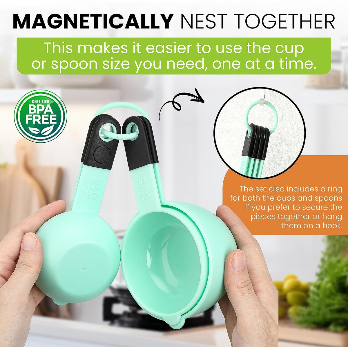 Magnetic Measuring Cups and Spoons Set of 9 - Mint