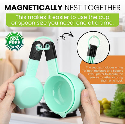 Magnetic Measuring Cups and Spoons Set of 9 - Mint
