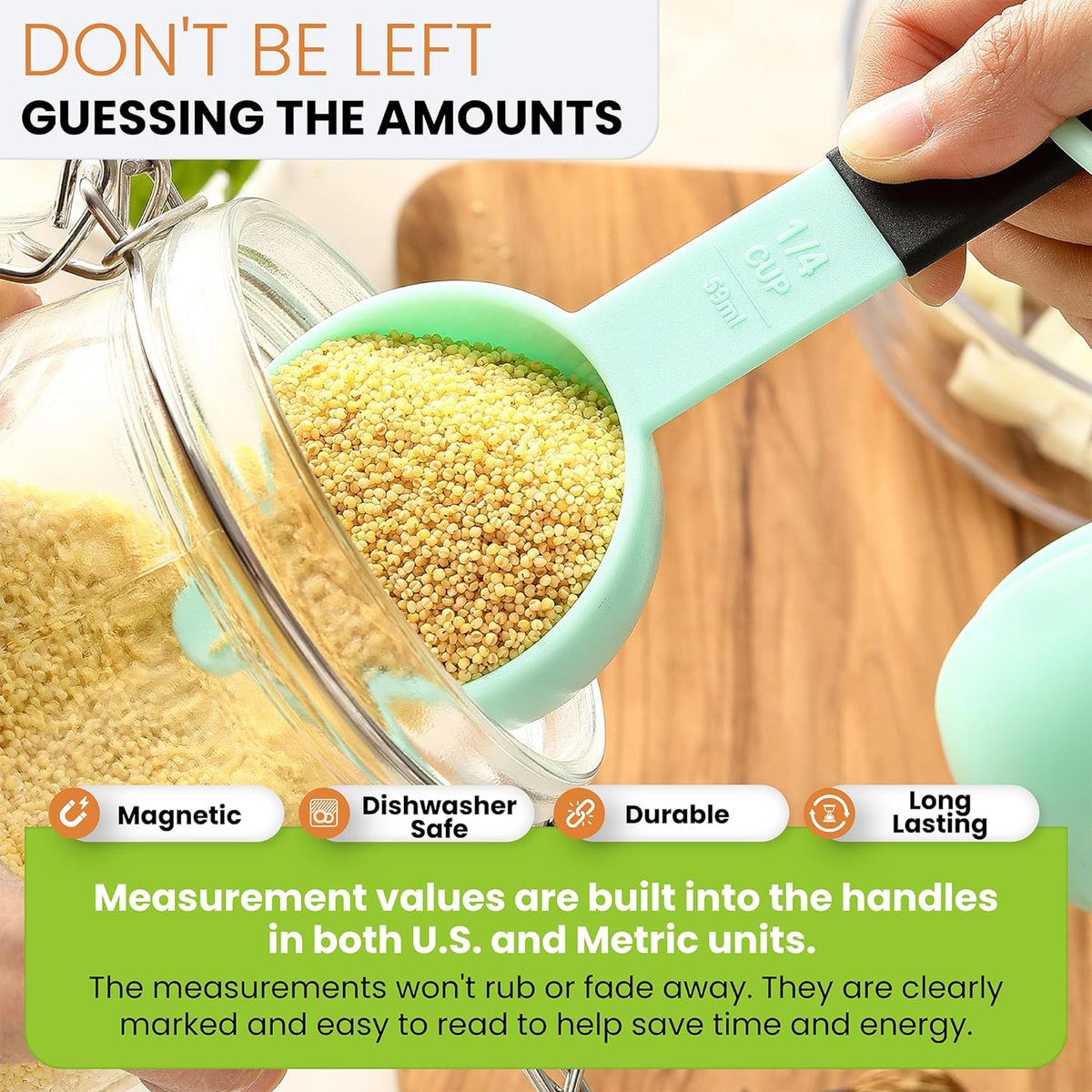 Magnetic Measuring Cups and Spoons Set of 9 - Mint