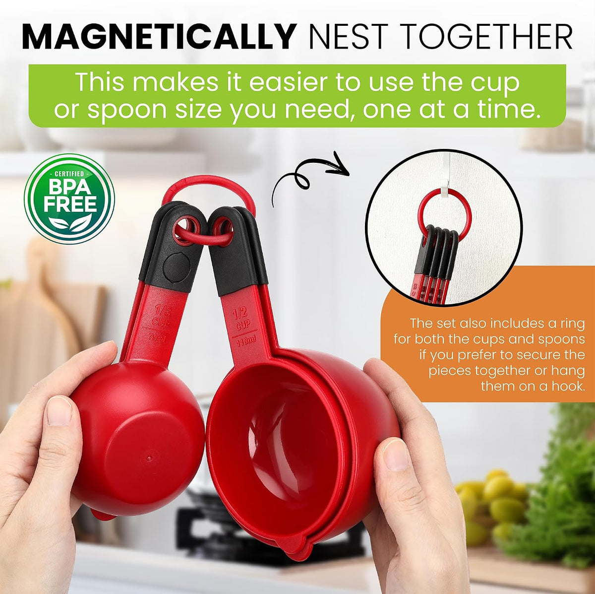 Magnetic Measuring Cups and Spoons Set of 9 - Mint