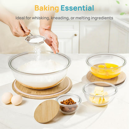 5 Pack Glass Mixing Bowls with Bamboo Lids, Nesting Set